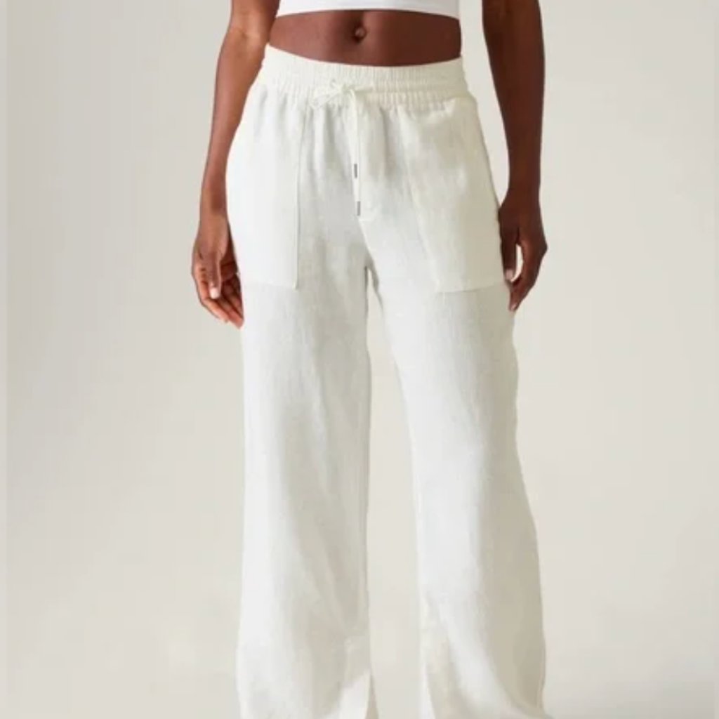 Retreat Linen Mid Rise Wide Leg Pant - Athleta - White